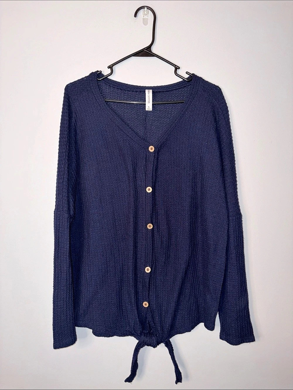Zenana Outfitters Blue Tie-Hem Waffle Cardigan Size XL Like New